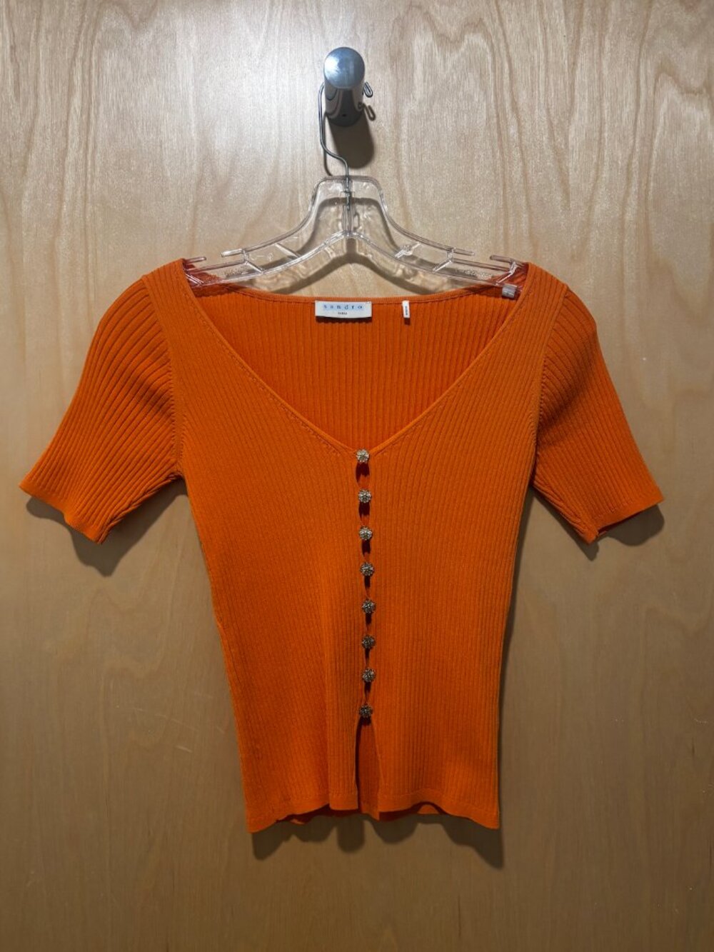 SANDRO ORANGE OCEANE RIBBED TOP/SWEATER